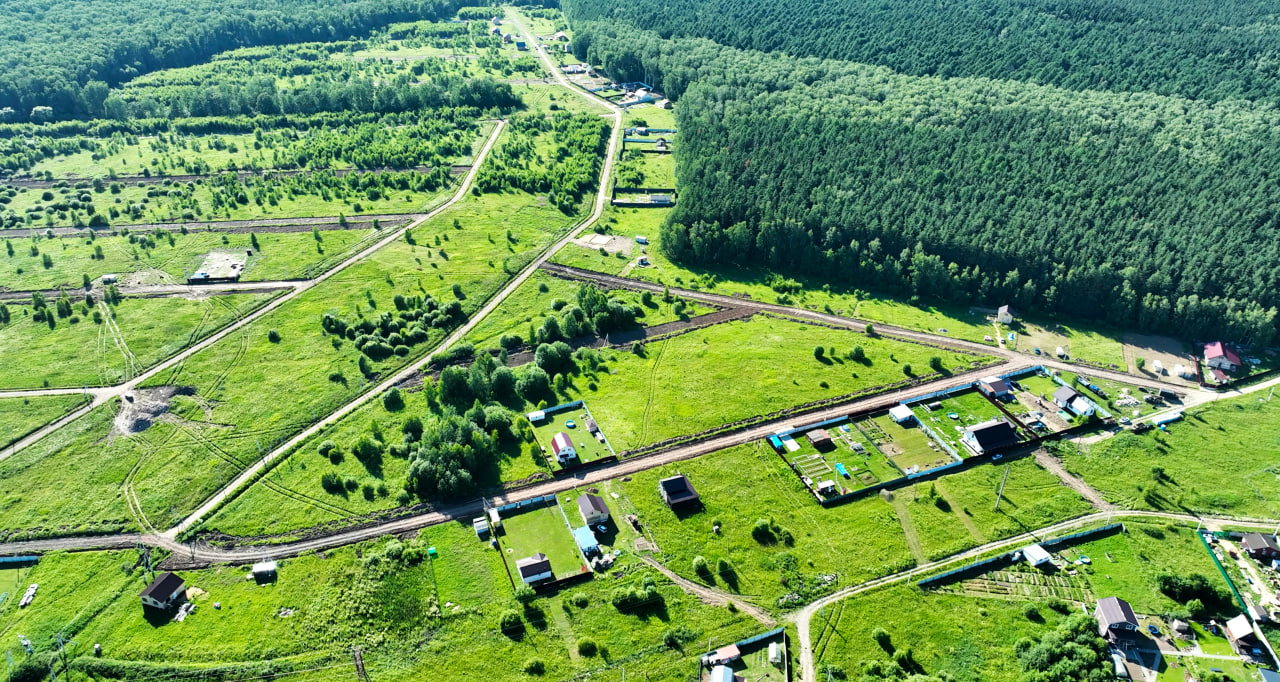 Улицы с дорогами в коттеджном поселке с домами у леса