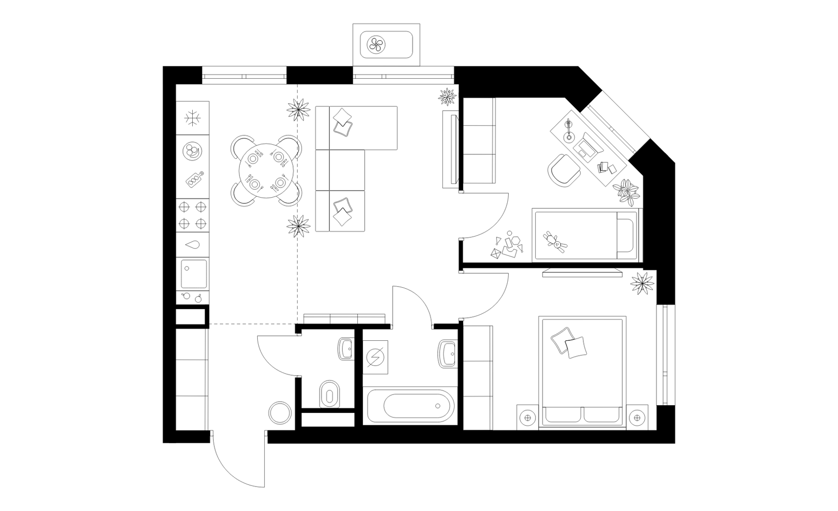 Планировка: Двухкомнатная квартира ЖК «Кавказский бульвар 51», 48 м², №4129