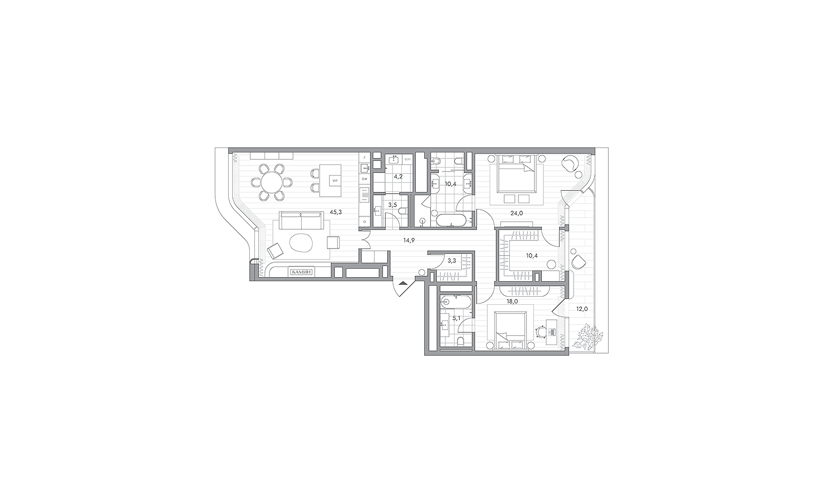 Планировка: 2-комнатная, 142.7 м²