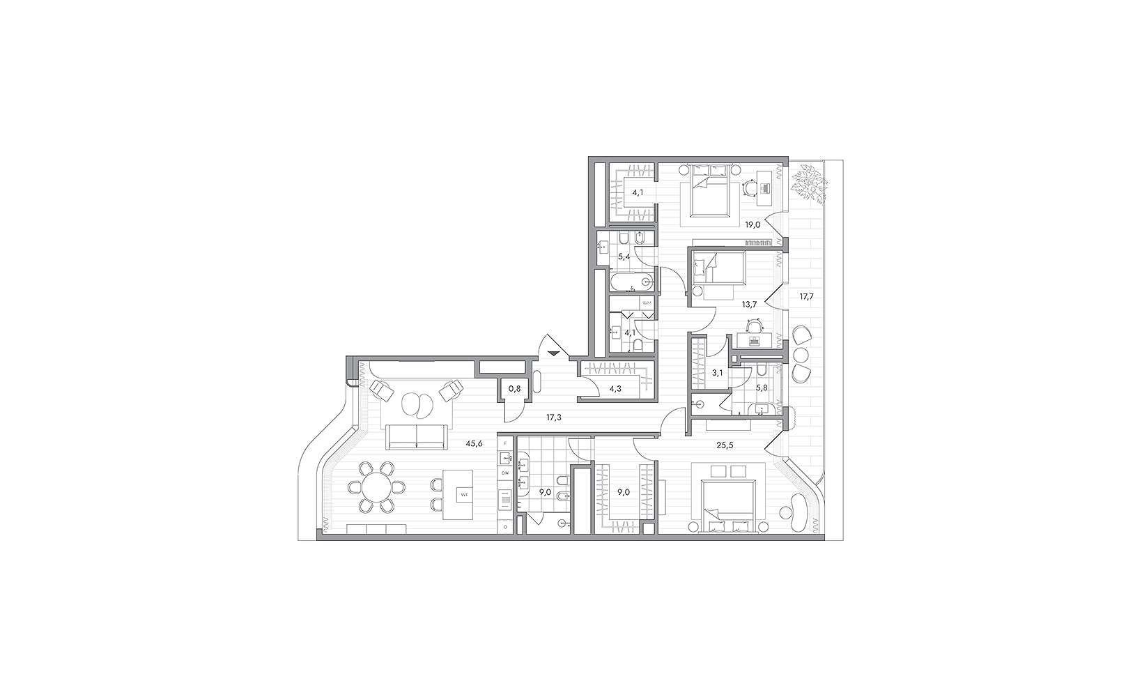 Планировка: 3-комнатная, 172 м²
