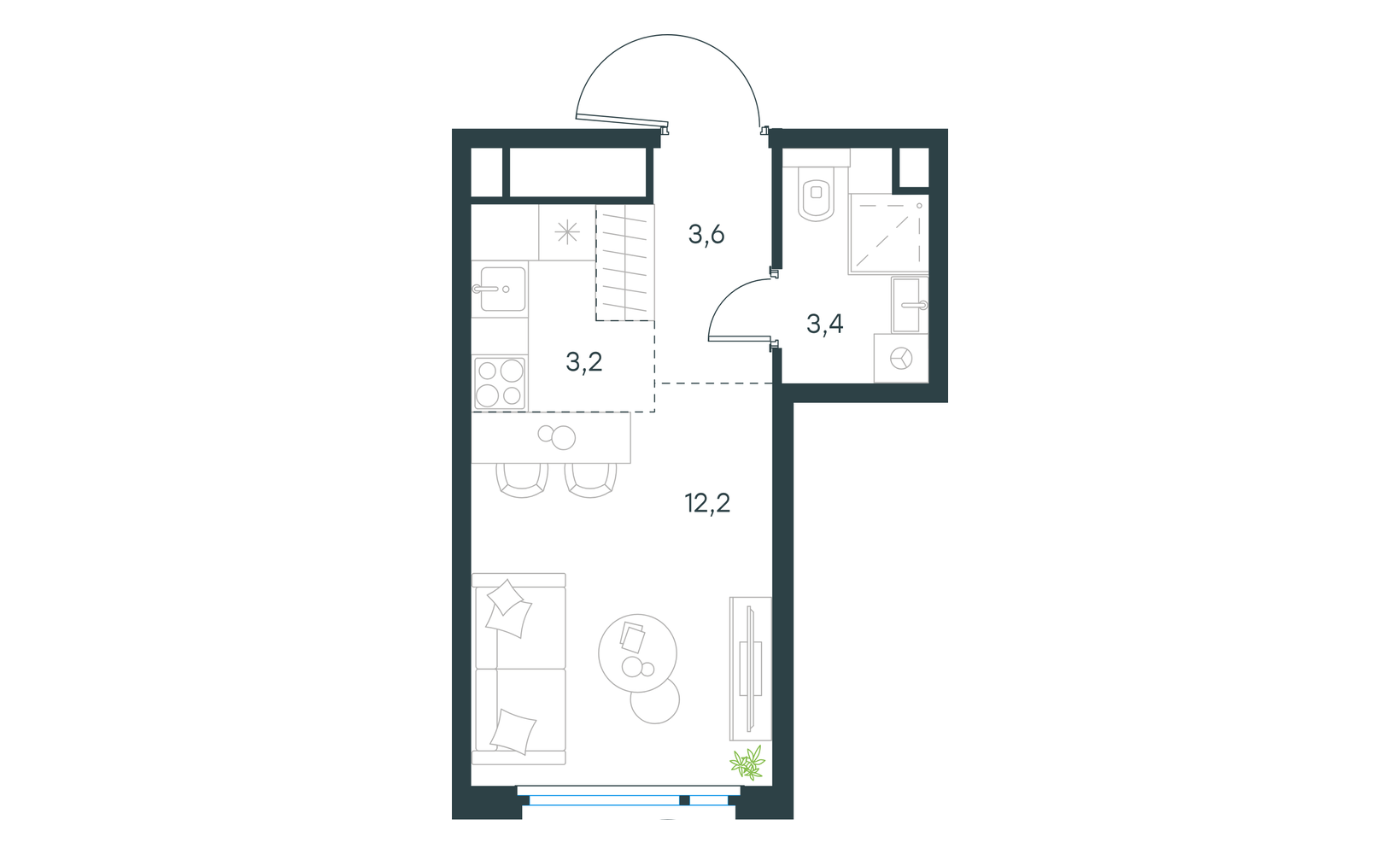 Планировка: Студия, 22.4 м²