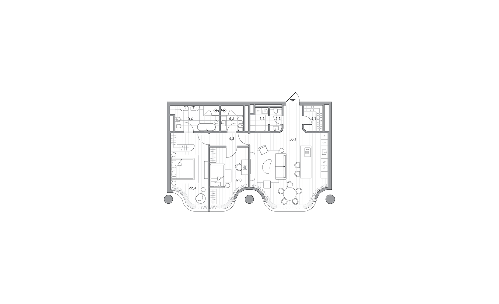 Планировка: 2-комнатная, 119.5 м²