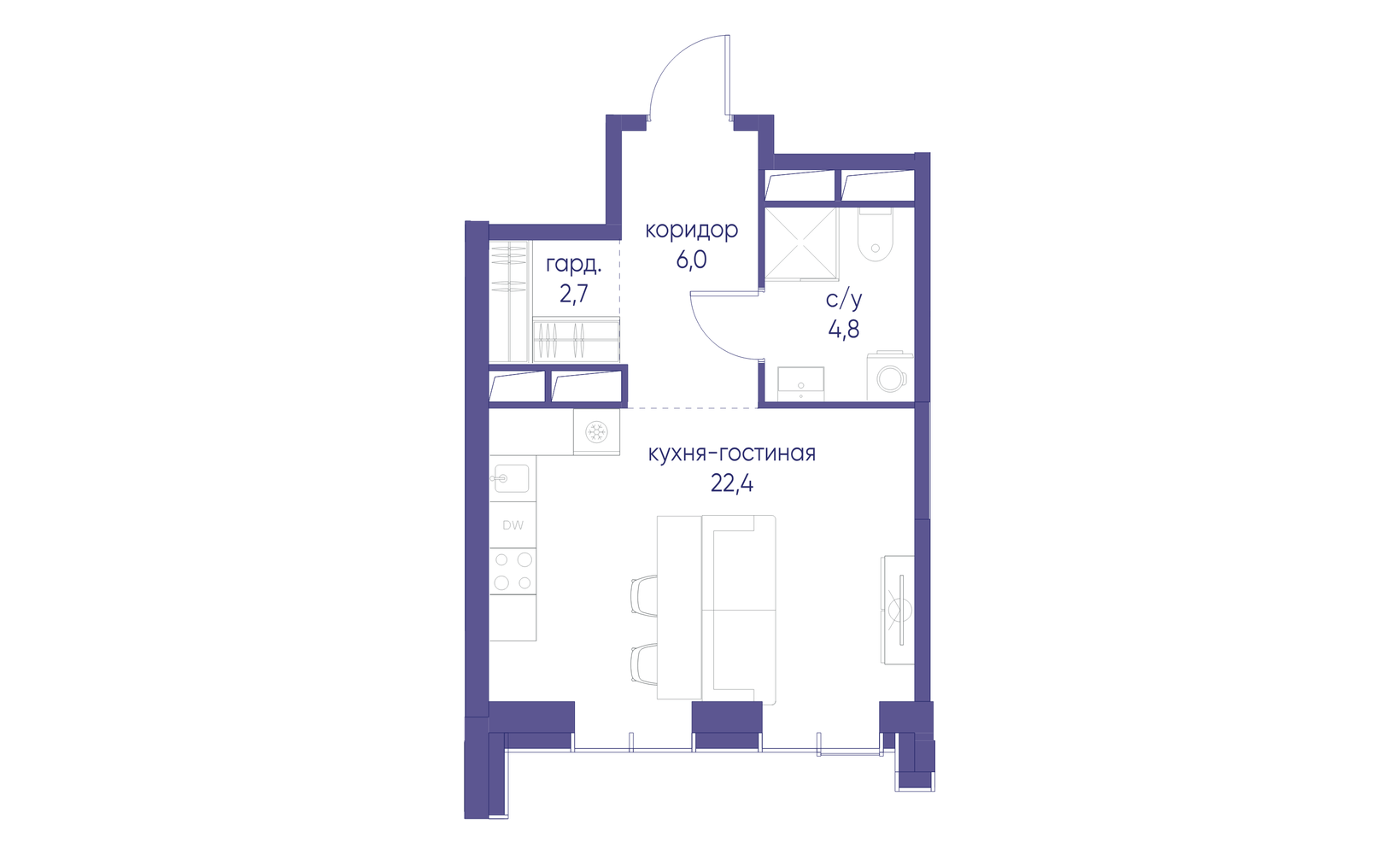 Планировка: Студия, 35.9 м², №126839