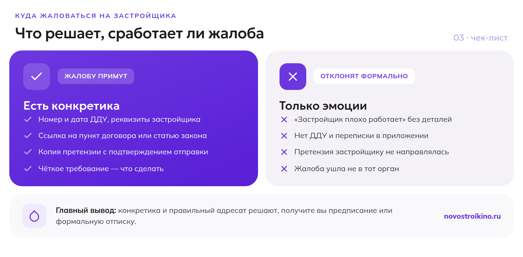 Что решает, сработает ли жалоба на застройщика: конкретика, документы и правильный адресат против общих фраз без деталей