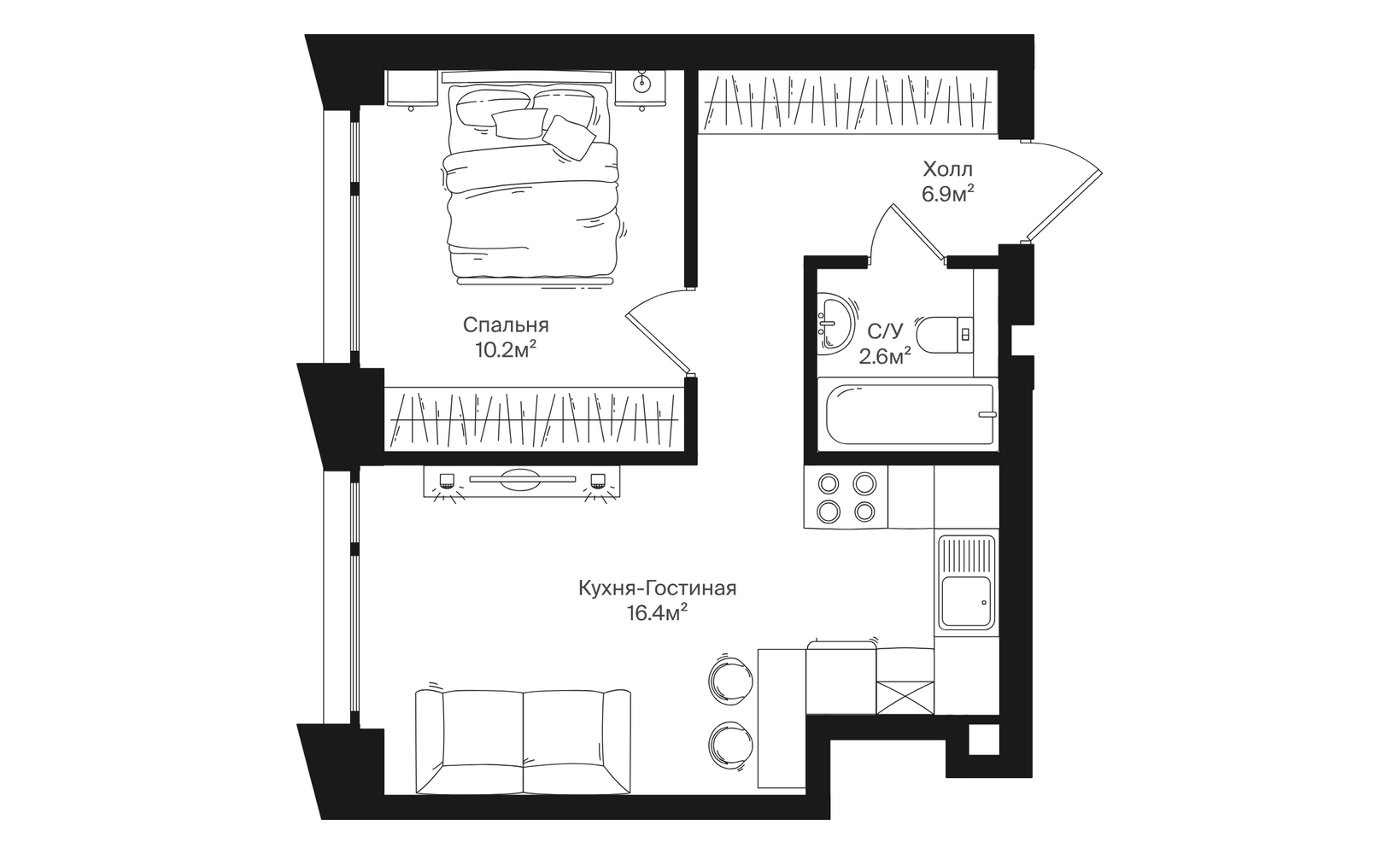 Планировка: 1-комнатная, 36.1 м², №112628