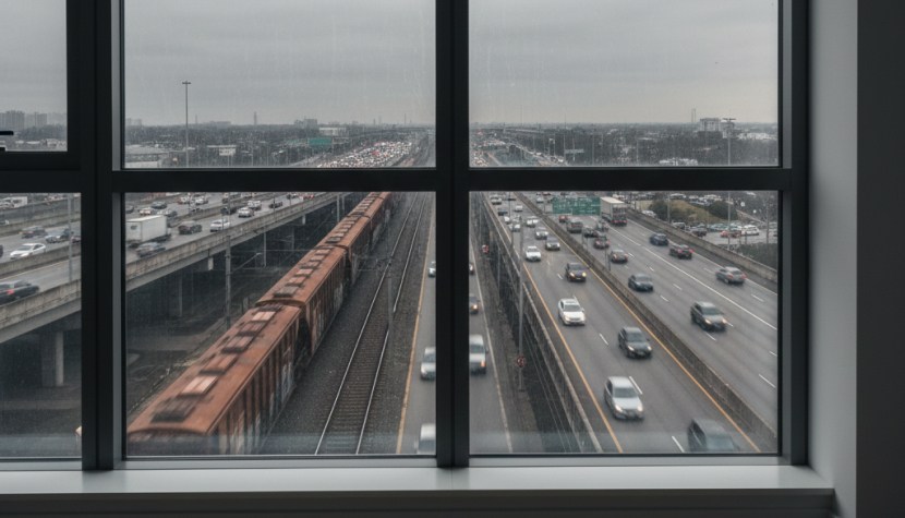 Магистраль и ЖД у окна