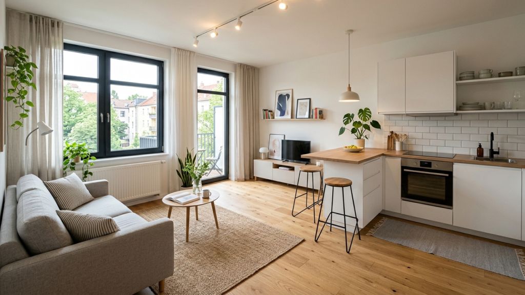 Светлая студия с логичным делением на жилую зону