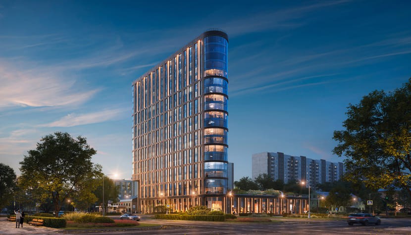 Ночной вид на ЖК Level Академическая