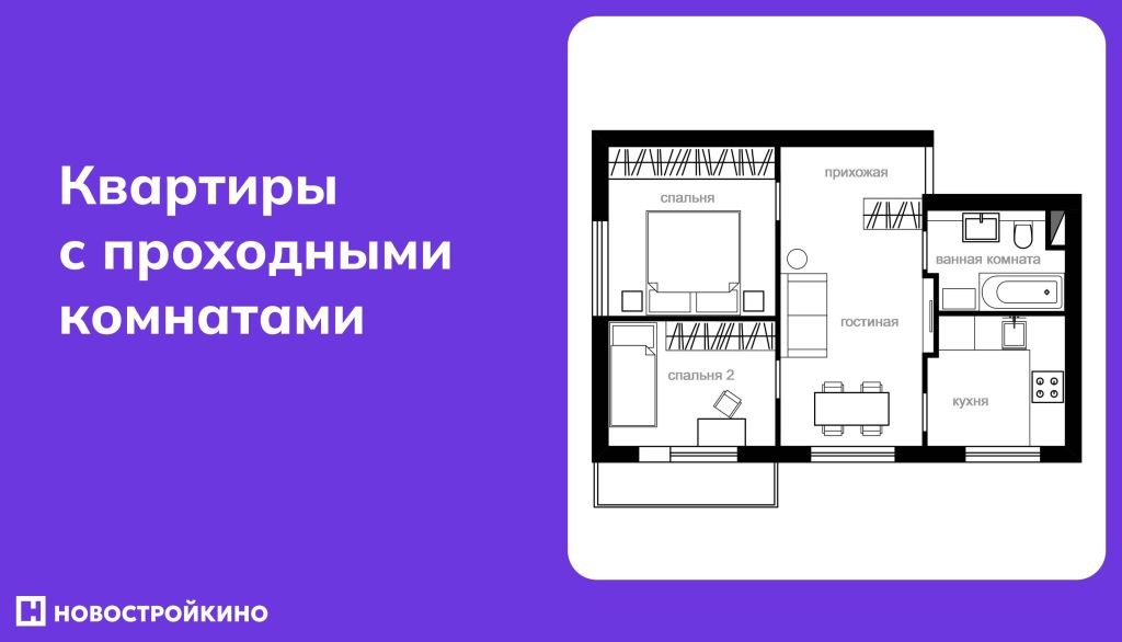 Планировка квартиры с проходными комнатами. Подходит для семей и недорогих вариантов жилья. Планировка квартиры с проходными комнатами. Подходит для семей и недорогих вариантов жилья.
