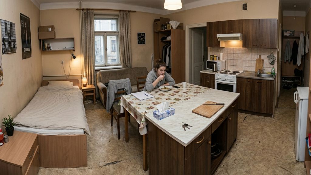 Плохой пример расположения кухни и жилой зоны в студии