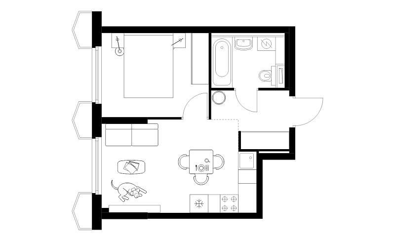 Планировка 1-комнатной квартиры 32,7 м² в Бусиновский парк