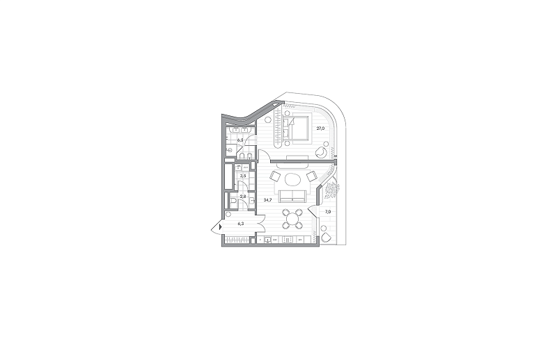 Планировка 1-комнатной квартиры 82,9 м² в PHANTOM (Фантом)