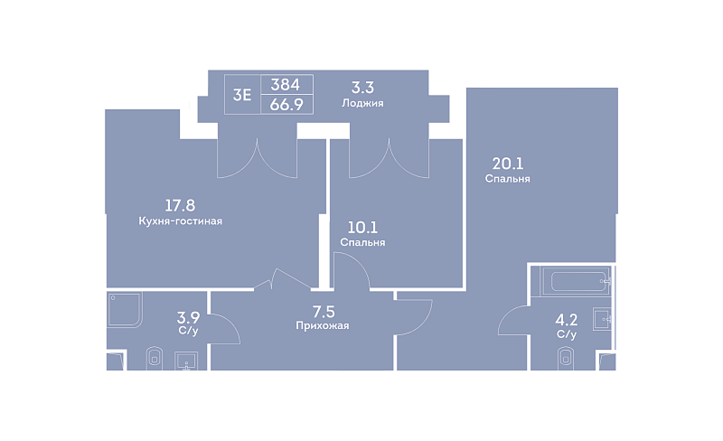 Планировка 3-комнатной квартиры 67 м² в Ever (Эвер)