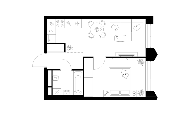 Планировка 1-комнатной квартиры 34,7 м² в Матвеевский парк