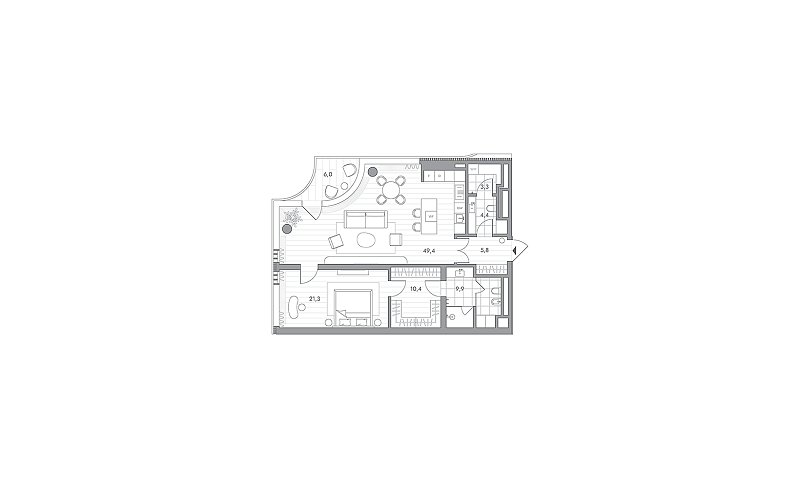 Планировка 1-комнатной квартиры 106,3 м² в PHANTOM (Фантом)