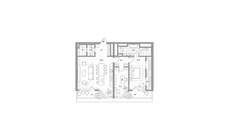 Планировка 2-комнатной квартиры 131,3 м² в PHANTOM (Фантом)