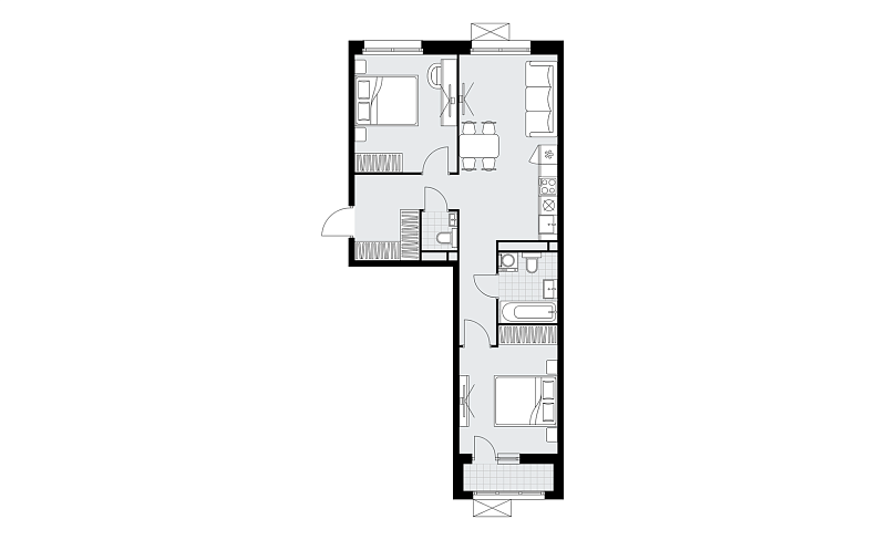 Планировка 3-комнатной квартиры 59,3 м² в Родные кварталы