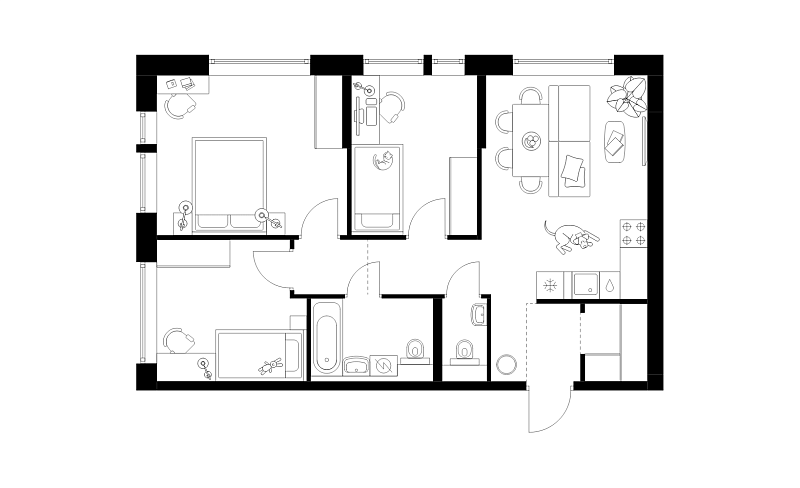 Планировка 3-комнатной квартиры 67,8 м² в Бусиновский парк