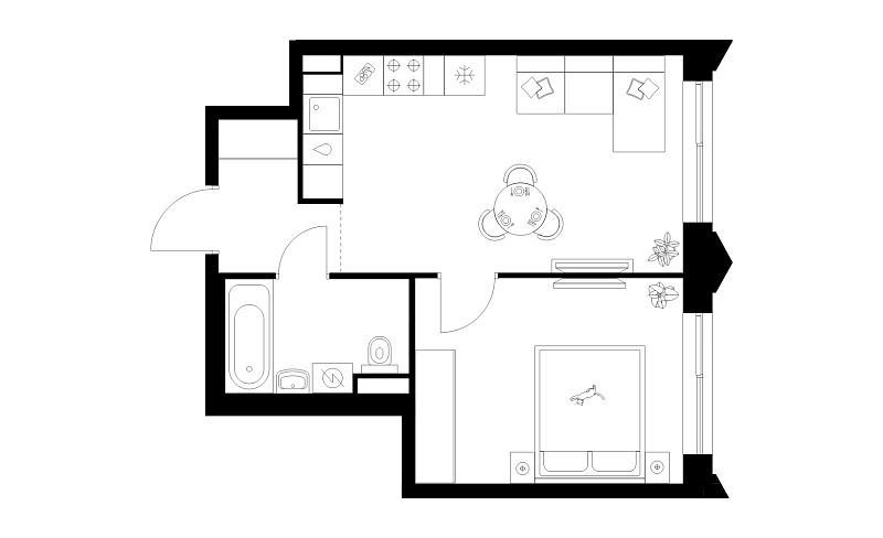 Планировка 1-комнатной квартиры 37,4 м² в Матвеевский парк