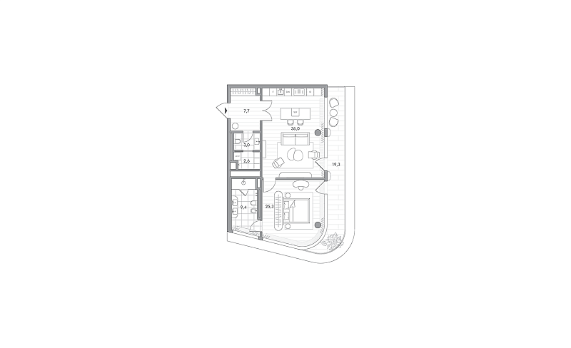 Планировка 1-комнатной квартиры 89,8 м² в PHANTOM (Фантом)