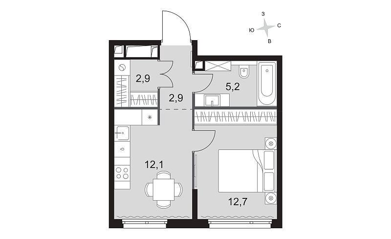 Планировка 1-комнатной квартиры 35,8 м² в Sydney City (Сидней Сити)