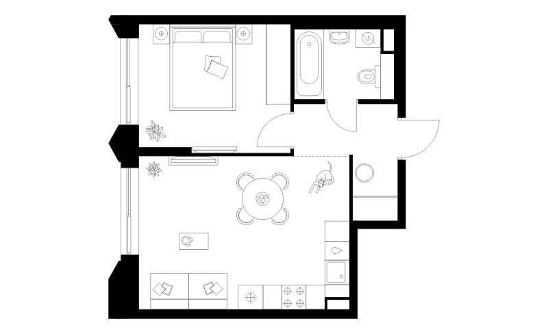 Планировка 1-комнатной квартиры 38,9 м² в Матвеевский парк