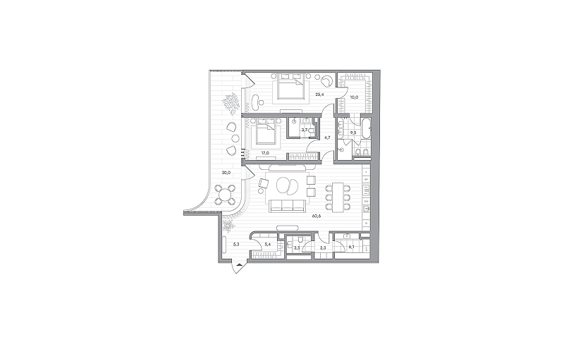 Планировка 2-комнатной квартиры 163,8 м² в PHANTOM (Фантом)