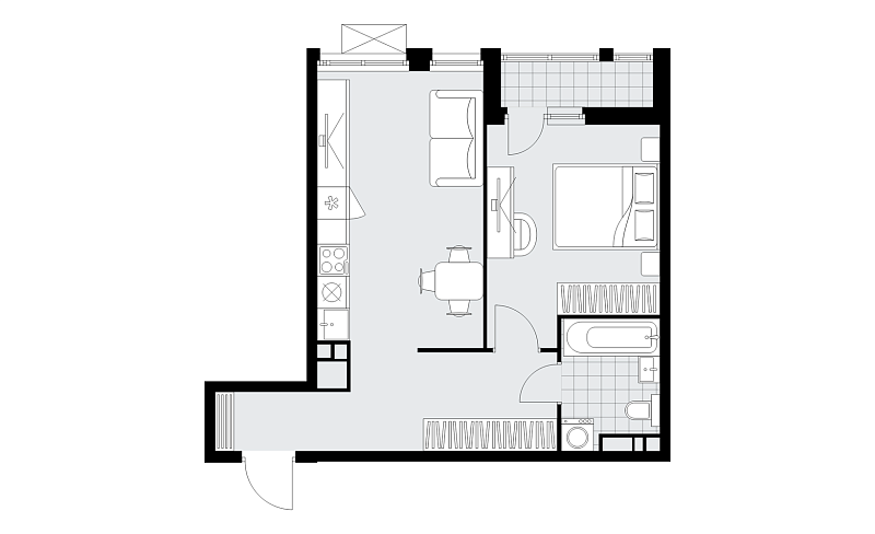 Планировка 2-комнатной квартиры 43,6 м² в Бунинские кварталы