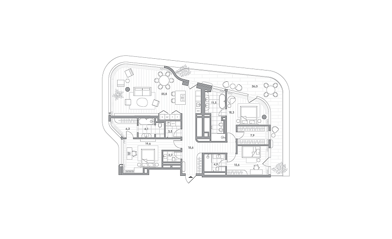 Планировка 3-комнатной квартиры 181,5 м² в PHANTOM (Фантом)