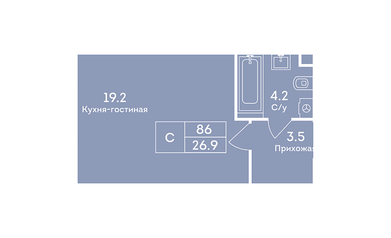 Планировка 1-комнатной квартиры 26,9 м² в Era (Эра)