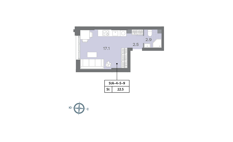 Планировка студии 22,8 м² в Дмитровское небо