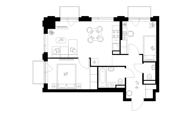 Планировка 2-комнатной квартиры 48,9 м² в Лосиноостровский парк