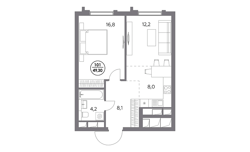 Планировка 1-комнатной квартиры 49,3 м² в Дом 56