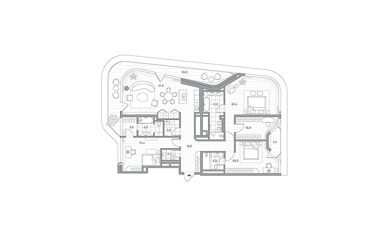 Планировка 3-комнатной квартиры 183,1 м² в PHANTOM (Фантом)