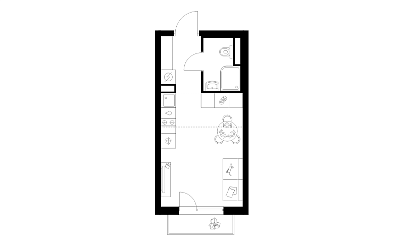 Планировка студии 22,4 м² в Матвеевский парк