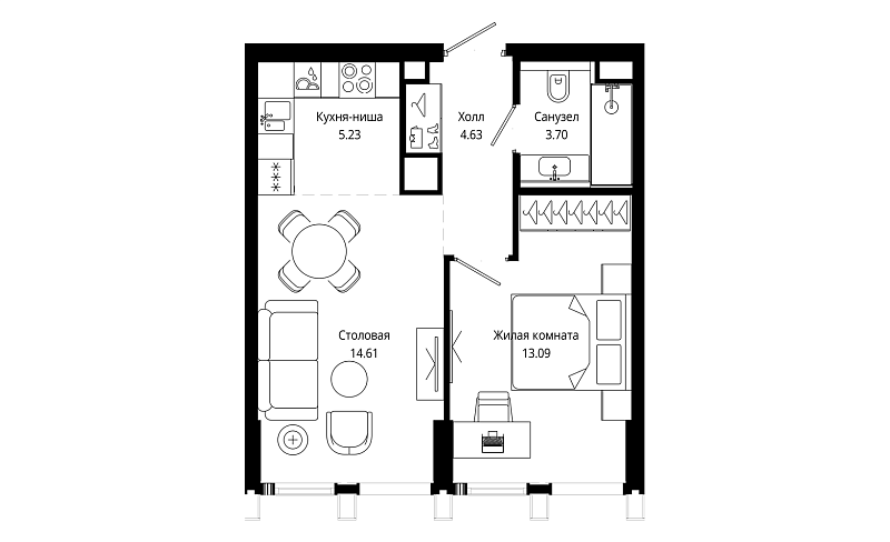 Планировка 1-комнатной квартиры 41,2 м² в Mod (Мод)