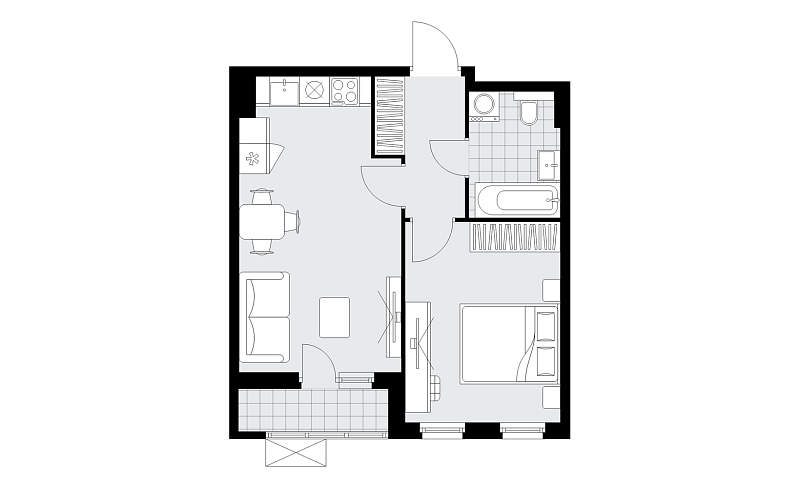 Планировка 2-комнатной квартиры 40,4 м² в Бунинские кварталы