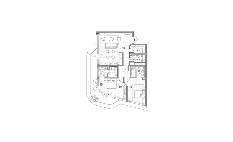 Планировка 2-комнатной квартиры 110 м² в PHANTOM (Фантом)