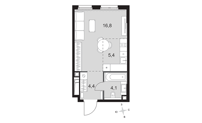 Планировка студии 30,7 м² в Sydney City (Сидней Сити)
