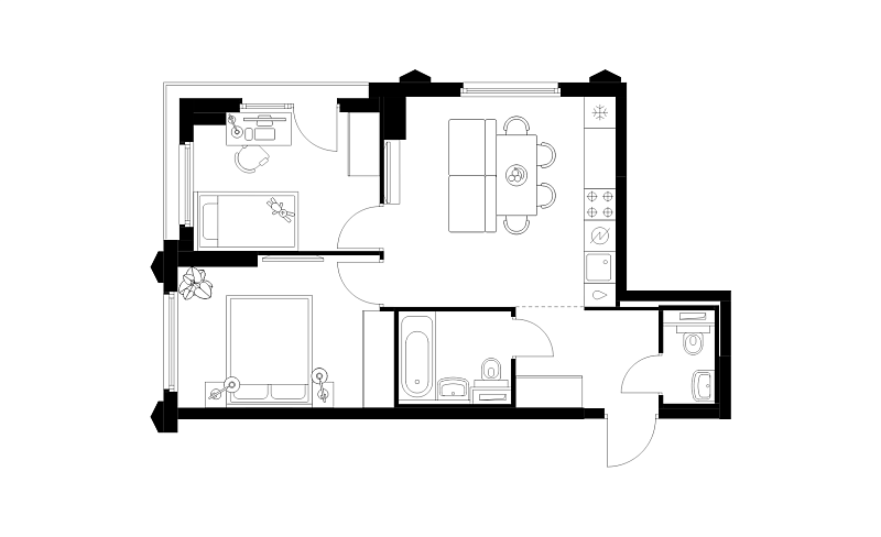 Планировка 2-комнатной квартиры 47,9 м² в Бусиновский парк