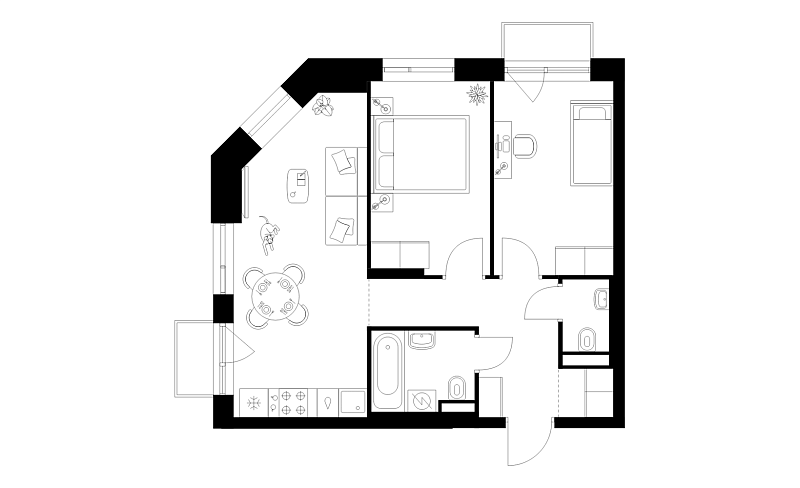 Планировка 2-комнатной квартиры 51,7 м² в Лосиноостровский парк