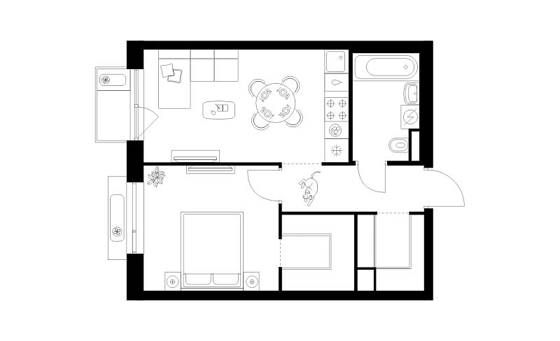 Планировка 1-комнатной квартиры 41 м² в Лосиноостровский парк