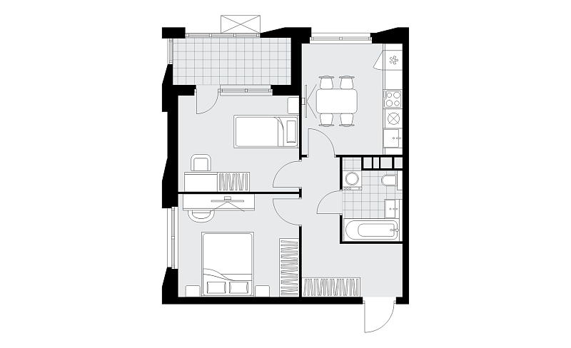 Планировка 2-комнатной квартиры 48,6 м² в Бунинские кварталы