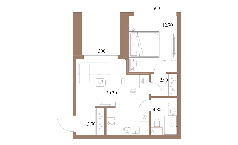 Планировка 1-комнатной квартиры 44,4 м² в Северный порт. Береговые кварталы