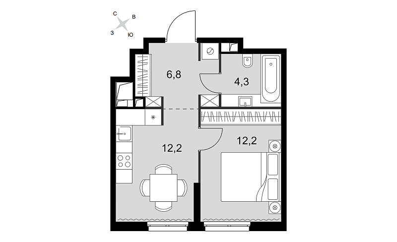 Планировка 1-комнатной квартиры 35,5 м² в Sydney City (Сидней Сити)