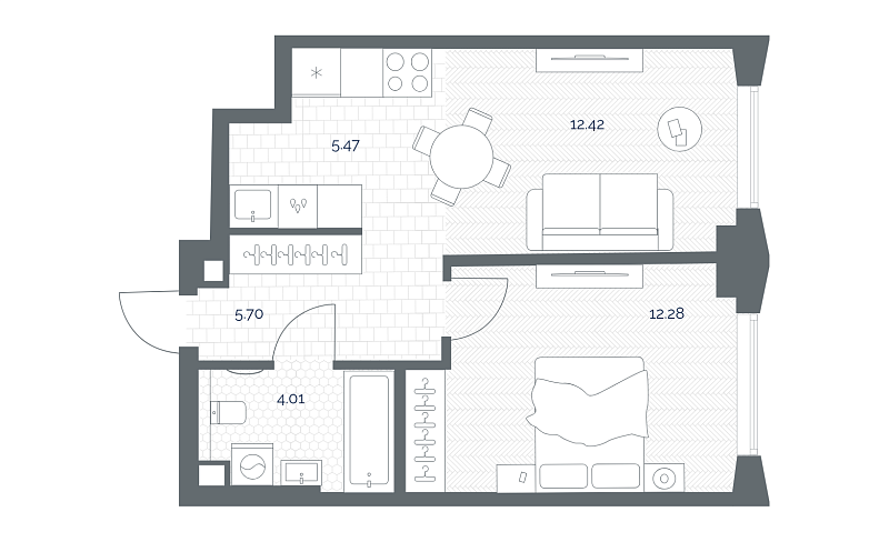 Планировка 1-комнатной квартиры 39,9 м² в TATE (ТЭЙТ, ТАТЕ, ТЕЙТ)