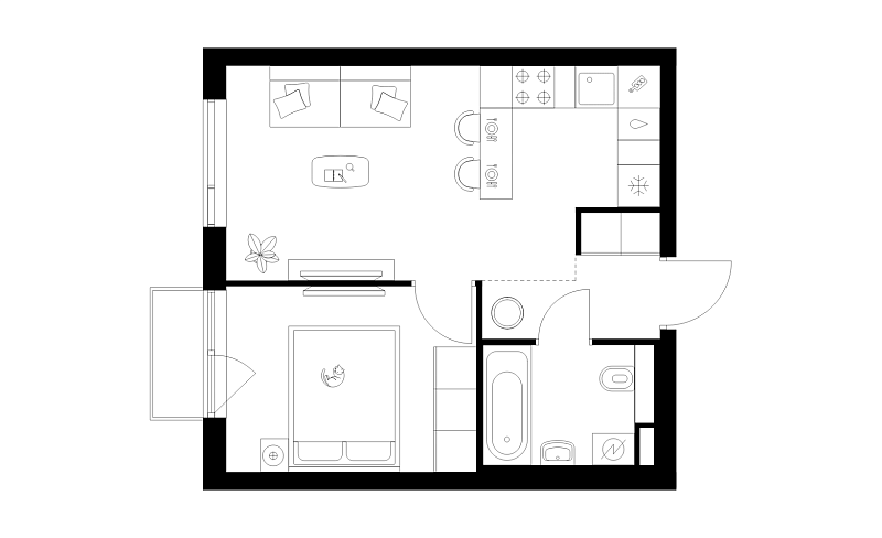 Планировка 1-комнатной квартиры 34,1 м² в Лосиноостровский парк