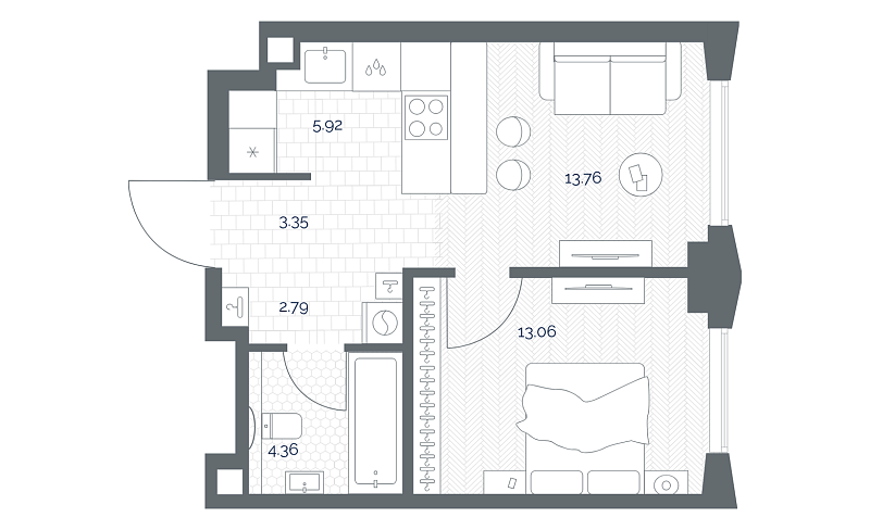 Планировка 1-комнатной квартиры 41 м² в TATE (ТЭЙТ, ТАТЕ, ТЕЙТ)