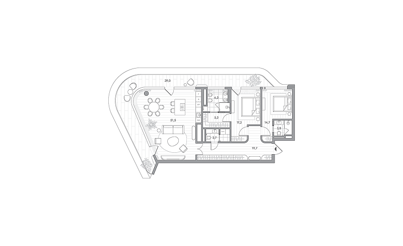 Планировка 2-комнатной квартиры 133,8 м² в PHANTOM (Фантом)