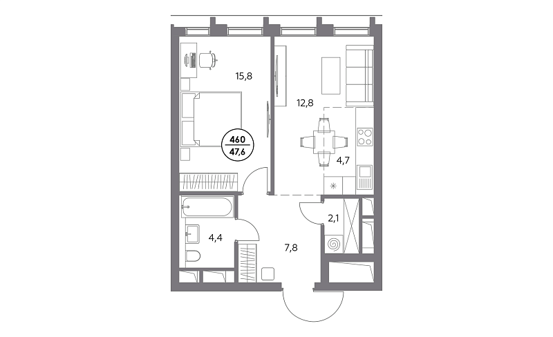 Планировка 1-комнатной квартиры 47,6 м² в Дом 56